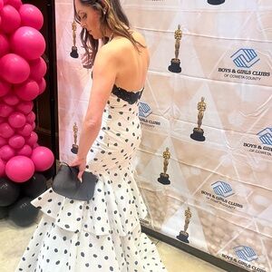 Sherri Hill White and Black Strapless Gown